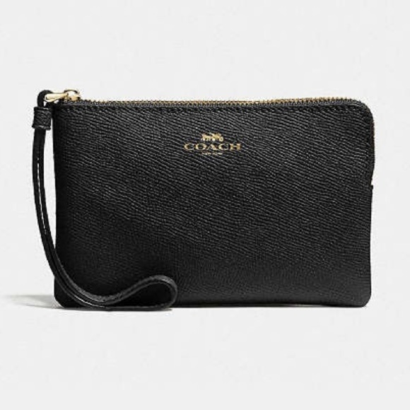 Coach Leather Corner Zip Wristlet in Black - Picture 1 of 11